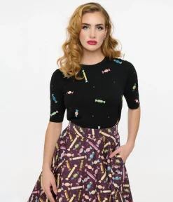 Royal Monk 1950s Black & Rainbow Candy Sweater