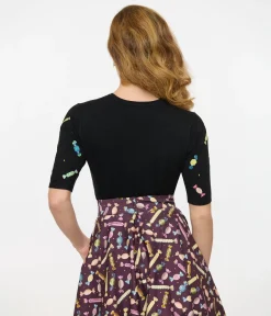 Royal Monk 1950s Black & Rainbow Candy Sweater