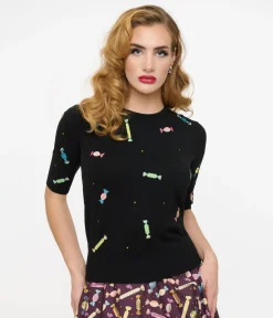 Royal Monk 1950s Black & Rainbow Candy Sweater