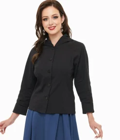 Royal Monk 1950s Black Button Up Celia Blouse