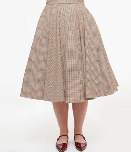 Royal Monk 1950s Pink Check Florence Swing Skirt