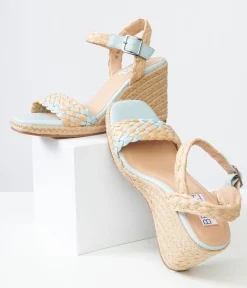 1970s Aqua Getty Wedge Sandals
