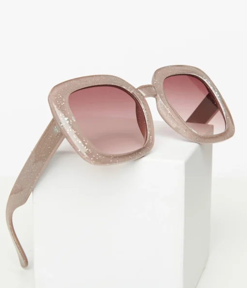 1970s Beige Sparkle Square Sunglasses