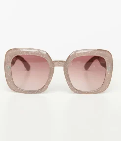 1970s Beige Sparkle Square Sunglasses