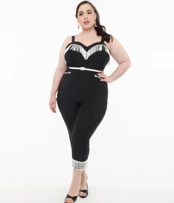 1950s Black & White Fringe Western Jumpsuit