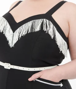 1950s Black & White Fringe Western Jumpsuit