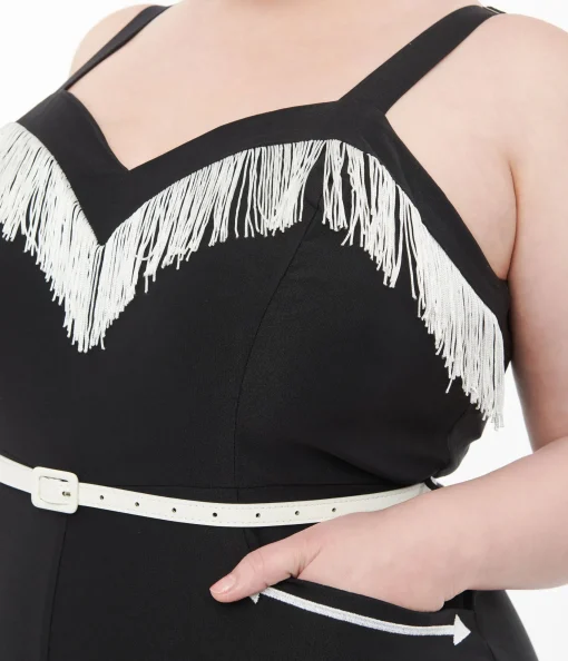 1950s Black & White Fringe Western Jumpsuit