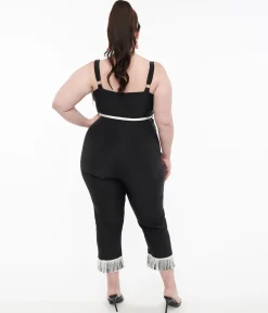 1950s Black & White Fringe Western Jumpsuit