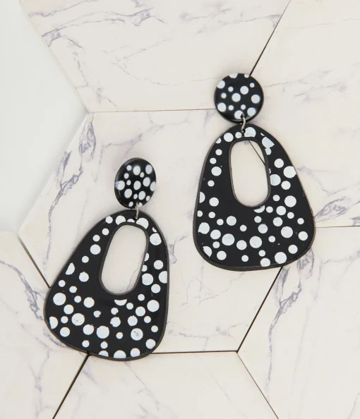 1980s Black & White Polka Dot Drop Earrings