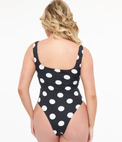 1960s Black & White Polka Dot One Piece Swimsuit