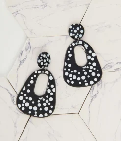 1980s Black & White Polka Dot Drop Earrings