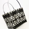 1970s Black & White Woven Chevron Basket Bag