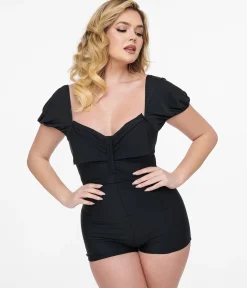 1950s Black Bow Romper Swimsuit