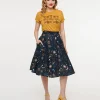 1950s Black Celestial Galaxy Print Swing Skirt