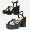 1970s Black Leatherette Platform Sandals