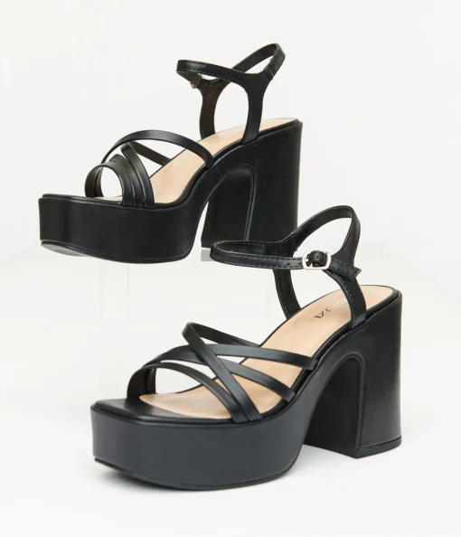 1970s Black Leatherette Platform Sandals