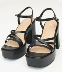 1970s Black Leatherette Platform Sandals