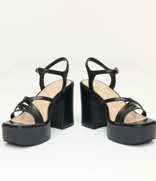 1970s Black Leatherette Platform Sandals