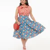 1950s Blue & Red Apple Print Swing Skirt