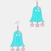 1960s Blue Groovy Ghost Flower Power Earrings