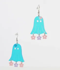 1960s Blue Groovy Ghost Flower Power Earrings