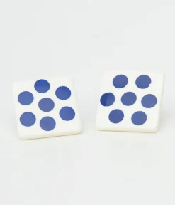 1980s Blue Polka Dot Square Earrings
