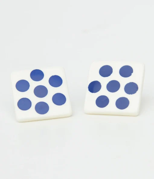 1980s Blue Polka Dot Square Earrings