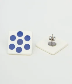 1980s Blue Polka Dot Square Earrings