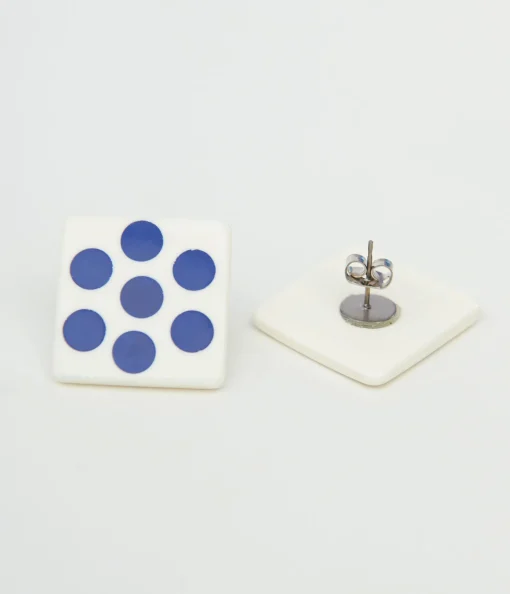 1980s Blue Polka Dot Square Earrings