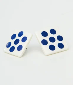 1980s Blue Polka Dot Square Earrings