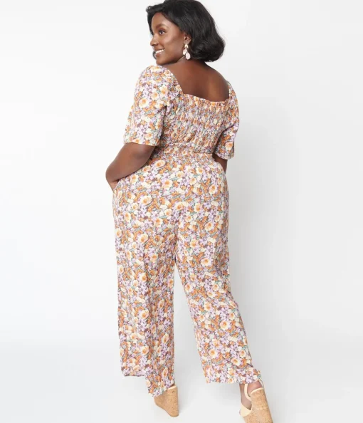 1970s Brown Daisy Floral Jumpsuit