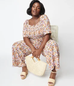 1970s Brown Daisy Floral Jumpsuit