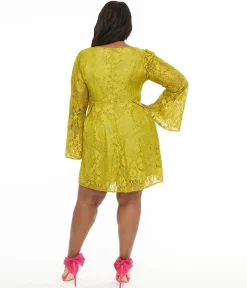 1960s Chartreuse Lace & Hot Pink Bow Priscilla Mini Dress