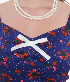1950s Collectif Blue & Mixed Berries Print Dolores Mini Dress