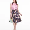 1950s Dark Blue Carnivorous Plants Print Flare Skirt