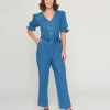 1970s Denim Puff Sleeve Jumpsuit