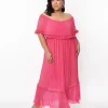 1970s Fuchsia Pleated Chiffon Maxi Dress