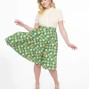 1950s Green Retro Floral Cotton Swing Skirt