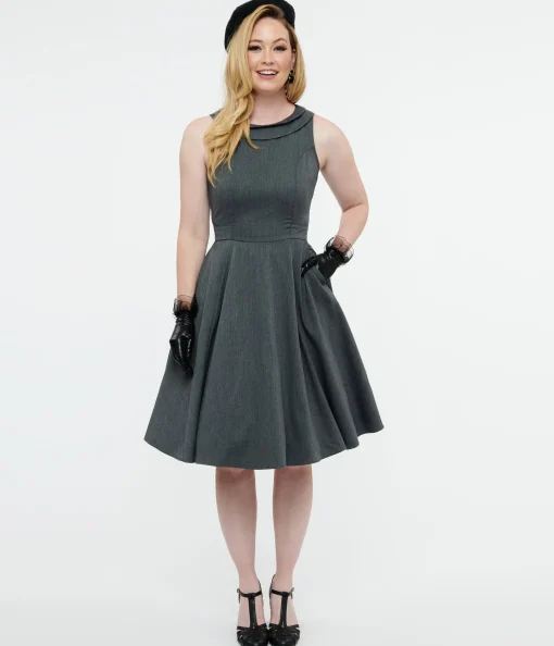 1950s Grey Swing Dress