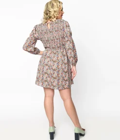 1970s Multicolor Ditsy Floral Babydoll Dress