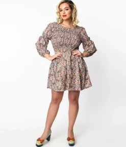 1970s Multicolor Ditsy Floral Babydoll Dress