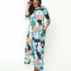 1970s Navy & Multicolor Floral Knit Maxi Dress
