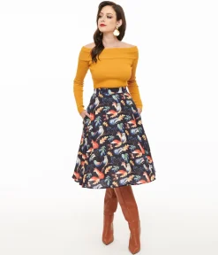 1950s Navy Fox Print Swing Skirt