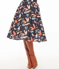 1950s Navy Fox Print Swing Skirt