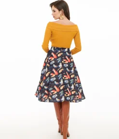 1950s Navy Fox Print Swing Skirt