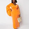 1970s Neon Orange Lace Maxi Dress