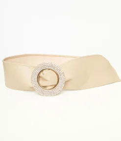1960s Nude & Silver Rhinestone Buckle Belt