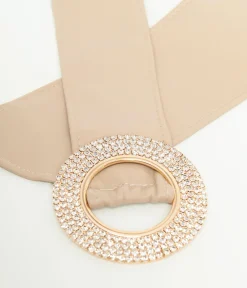 1960s Nude & Silver Rhinestone Buckle Belt