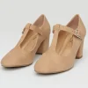 1920s Nude Suede T-Strap Mary Jane Heels
