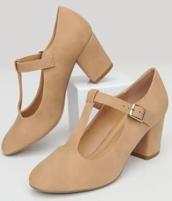 1920s Nude Suede T-Strap Mary Jane Heels